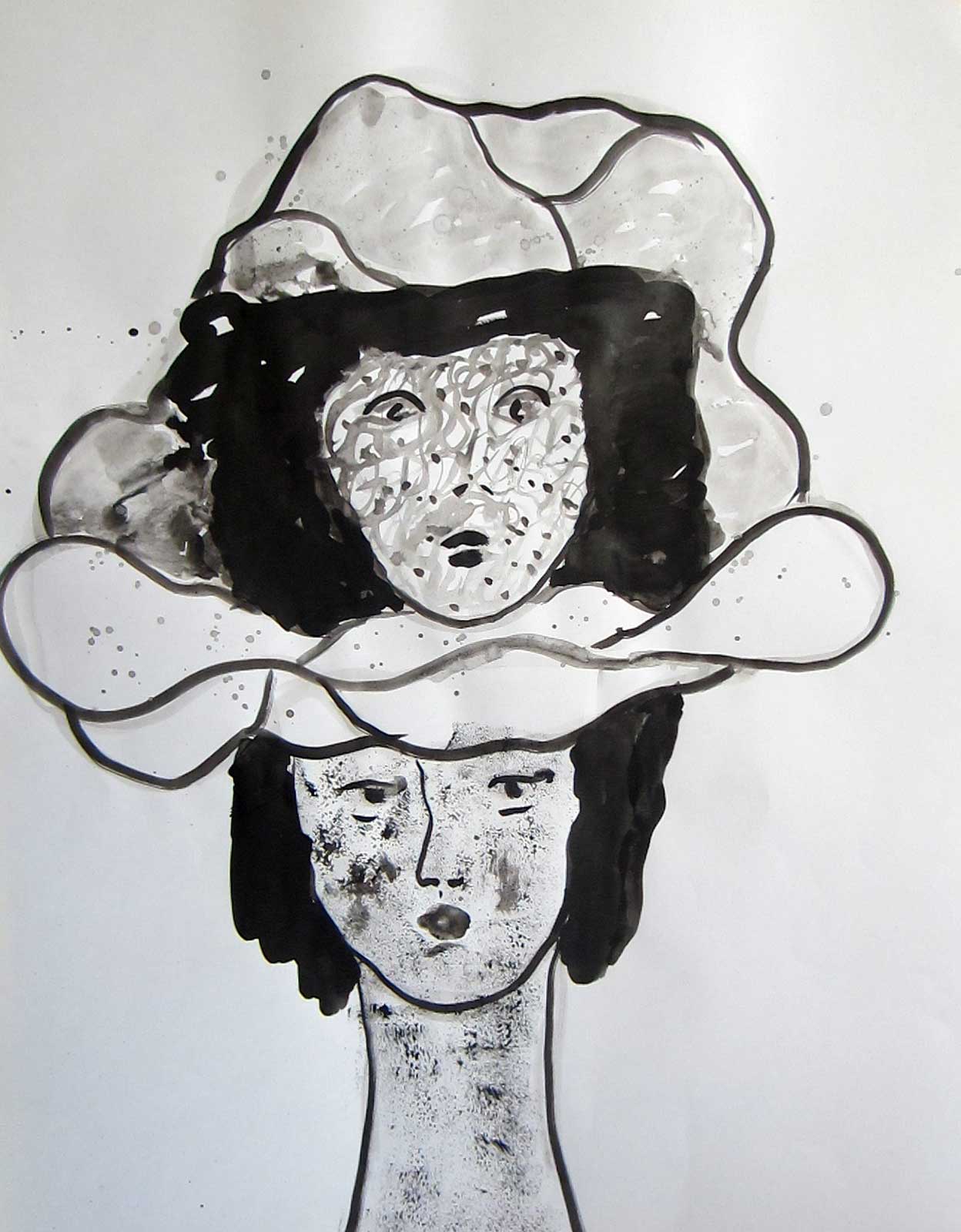 twee hoofden, inkt